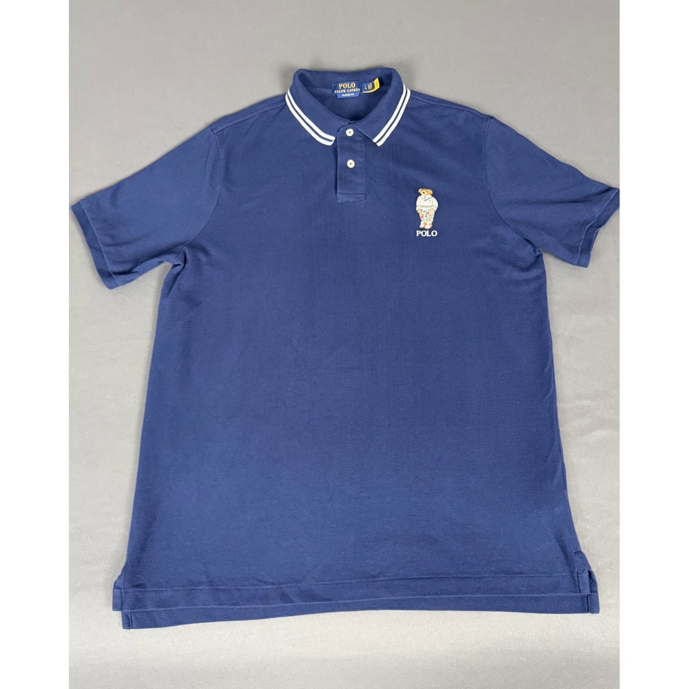 Polo Ralph Lauren Polo Shirt Mens L Blue Cricket Bear Tipped Collar Classic Fit - Picture 3 of 9